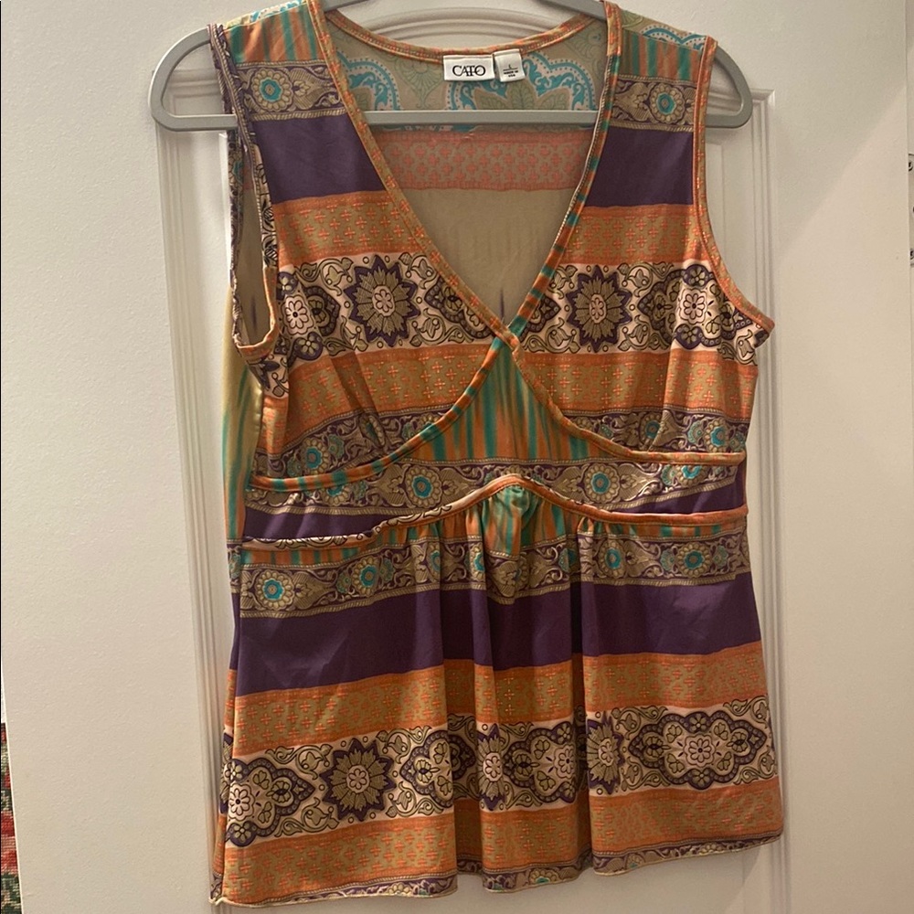 Cato Vibrant Striped Sleeveless Top has stretch would fit 8-14
